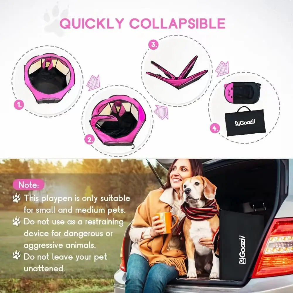 Portable Foldable Pet Playpen for Indoor Cats and Dogs, Small Pink Tent with Zipper Cover
