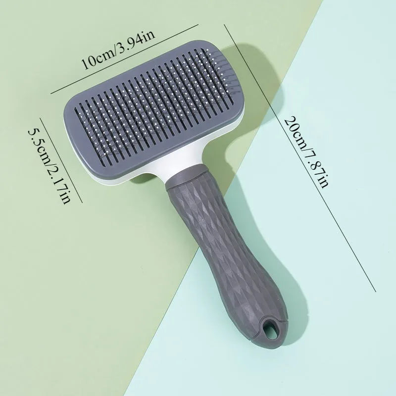 Dual-Use Dog & Cat Grooming Brush / Self-Cleaning Slicker Comb with Round-Tip Bent Needles, Ergonomic Handle