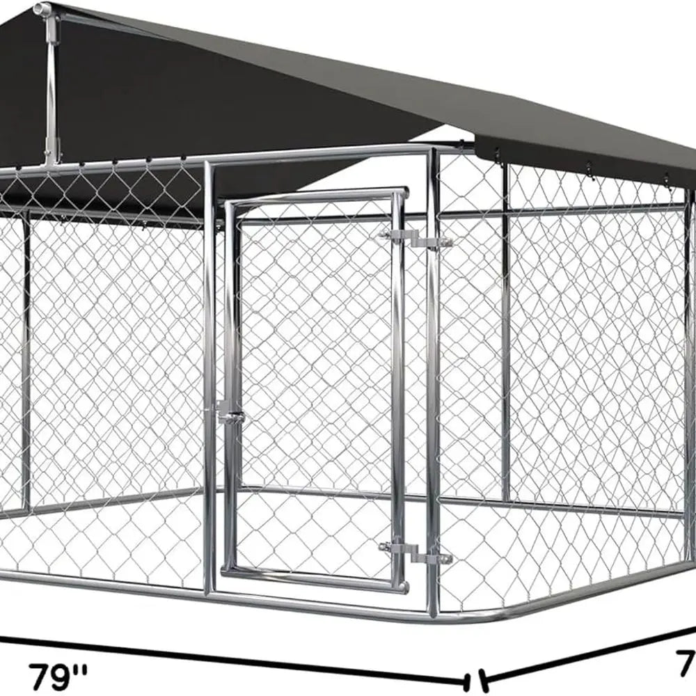 Outdoor Dog Enclosure Heavy Duty Dog Kennel House Mesh Dog Big Cage Pet Kennel Steel Fence with Secure Lock (6.56‘x 6.56’)