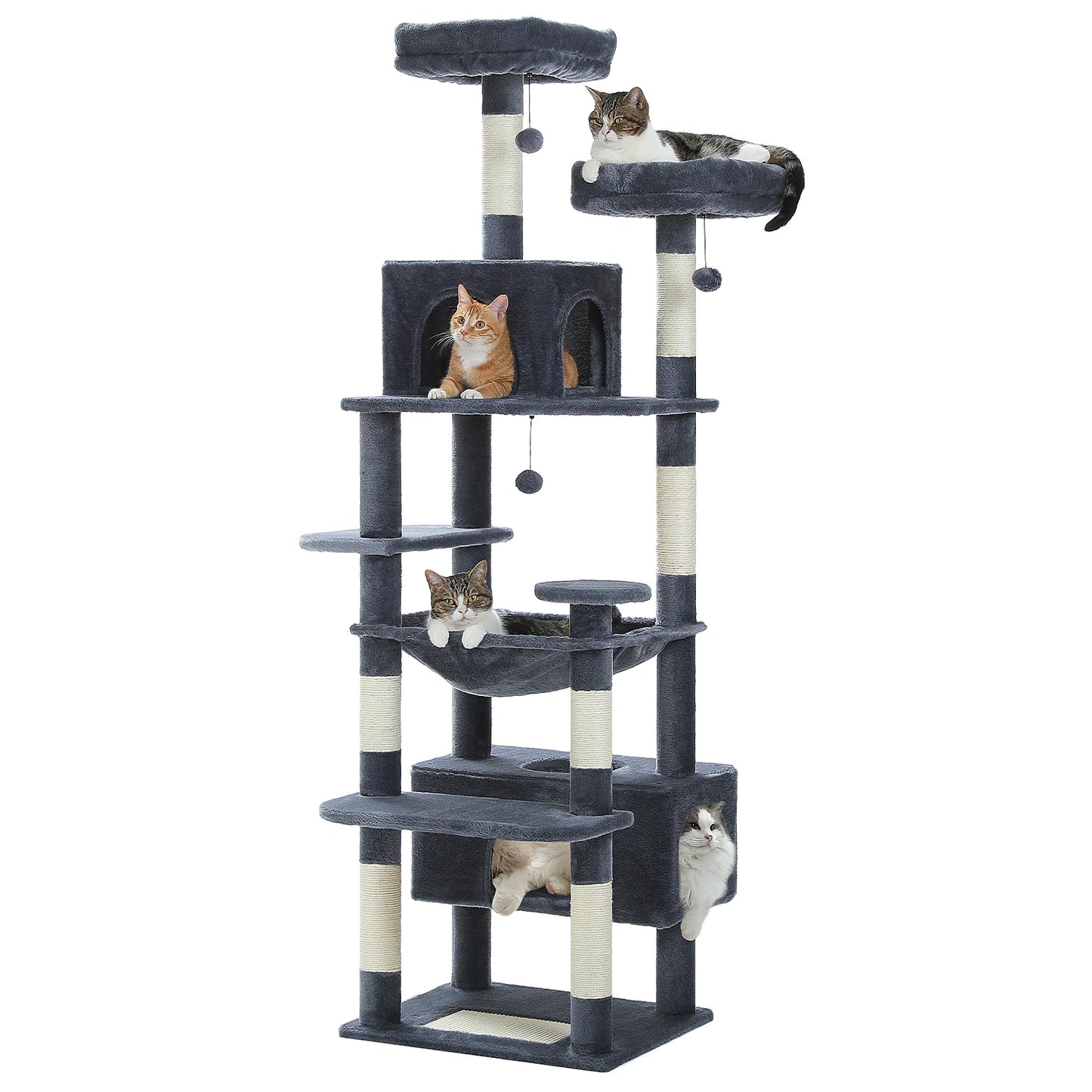 Large Cat Towers 3 Sizes for Indoor Cats With Sisal-Covered Scratching Posts Spacious Hammock, Padded Perches, and Condos