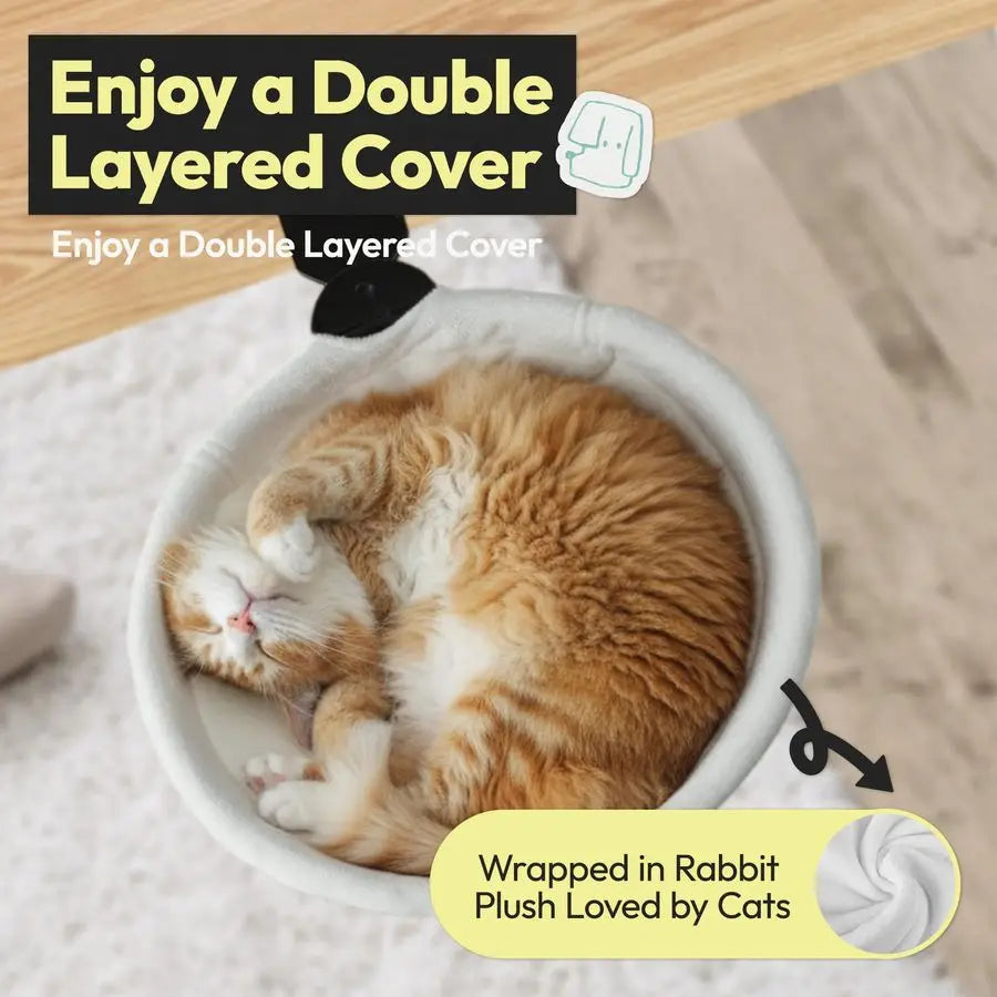 Cat Desk Bed, Sunken Design Cat Hammock, Supports Up to 50 lbs, Sturdy Metal Frame with Secure Clamp, Removable Faux Rabbit Plus