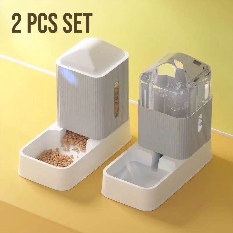 3.5L Large Capacity Automatic Feeder And Water Dispenser | All In One Gravity Pet Feeding Set With Removable Food Bowls