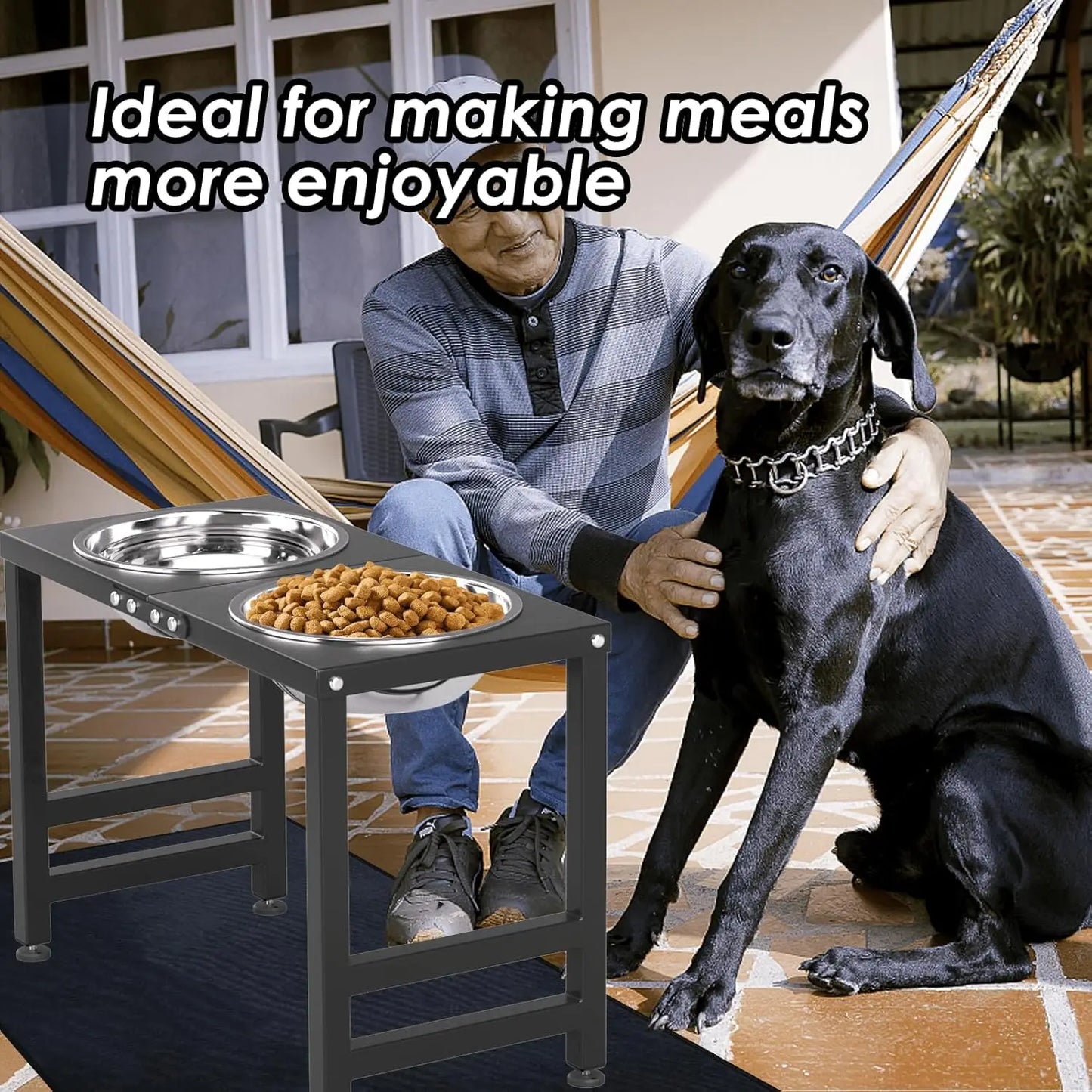 17" Tall Elevated Dog Bowls for Large Breeds with Splash-Proof Mat, 3000ML Capacity, Durable Metal Stand