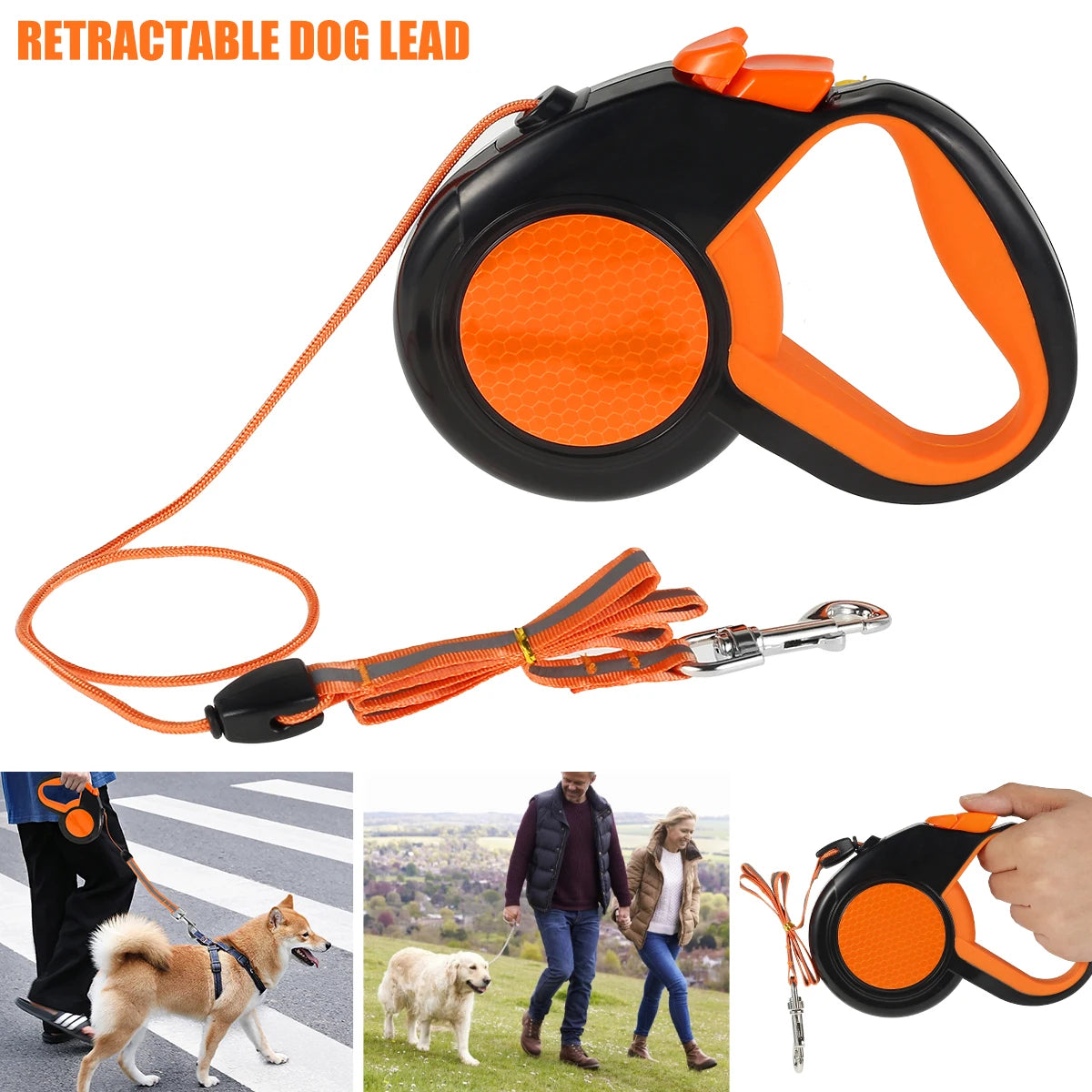 26' Retractable Dog Lead Heavy Duty with Strong Reflective Tape Non-Slip Handle for Small Medium Large Dogs