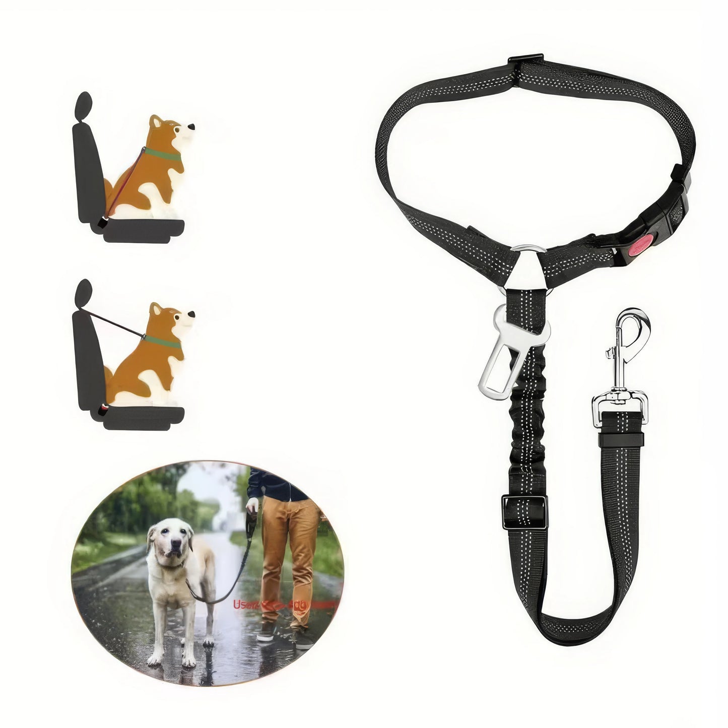 1 Black Car Safety Rope, Anti Slip Buckle Design, Elastic Safety Restraint Belt, Suitable for Small and Large Dogs