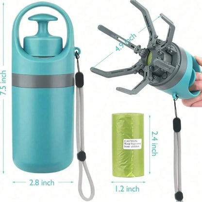 Portable Dog Pooper Scooper No Touch Claw Pickup Tool with Waste Bag Holder Easy One Hand Cleanup