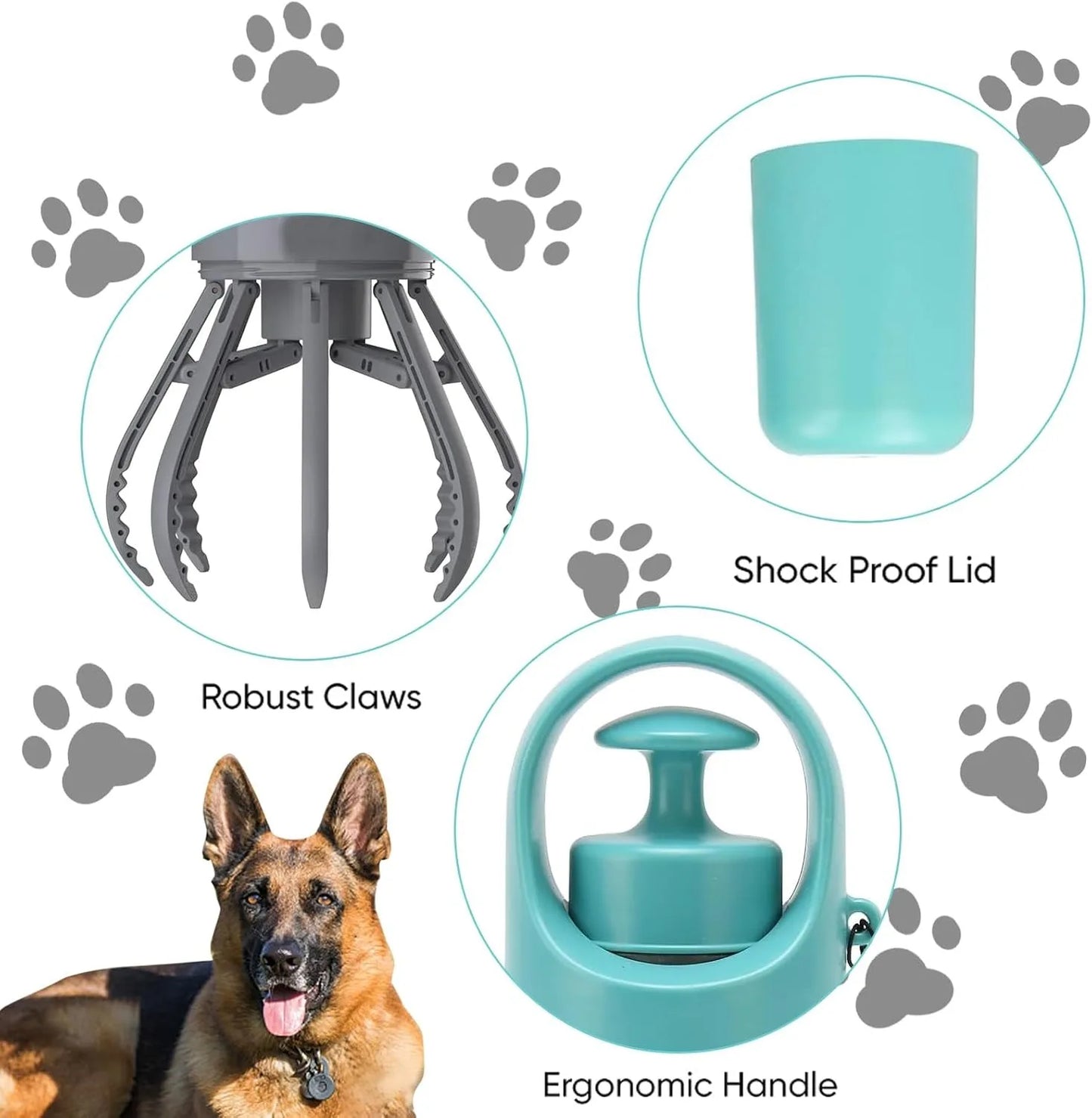 Portable Dog Pooper Scooper No Touch Claw Pickup Tool with Waste Bag Holder Easy One Hand Cleanup