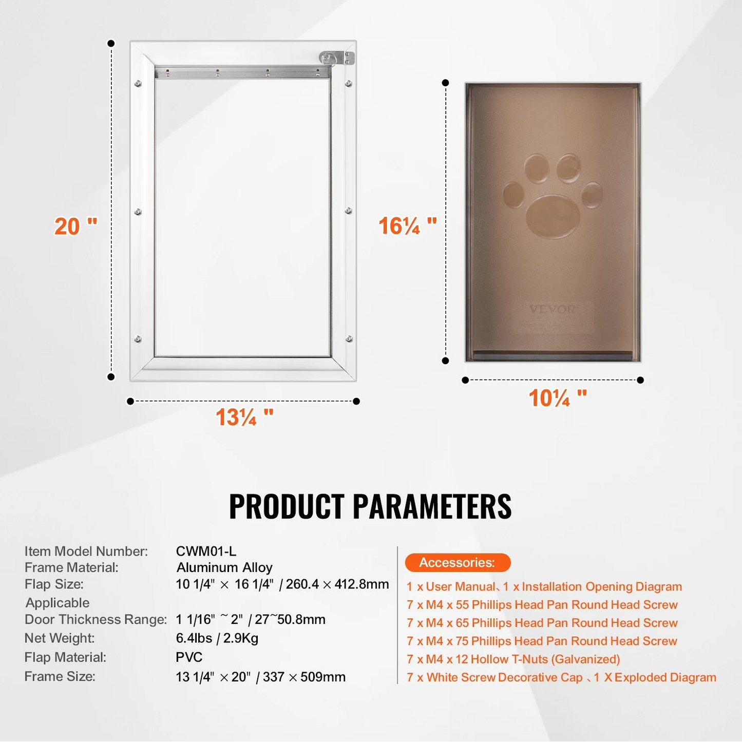Pet Door Aluminum Frame with Lock and Flap System Weatherproof Doggy Door Easy to Install in Interior or Exterior Doors