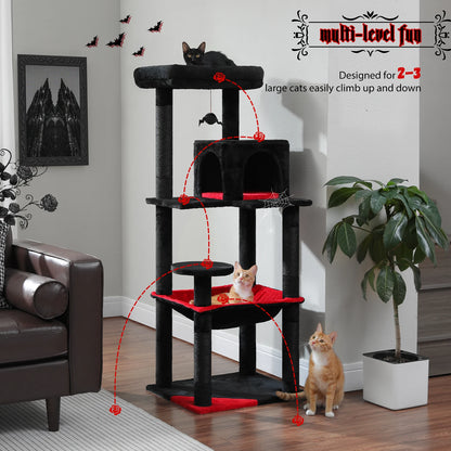 4-Level Cat Tower for Large Cats with Large Hammock Sisal Covered Scratching Posts Cozy Condo Top Perch