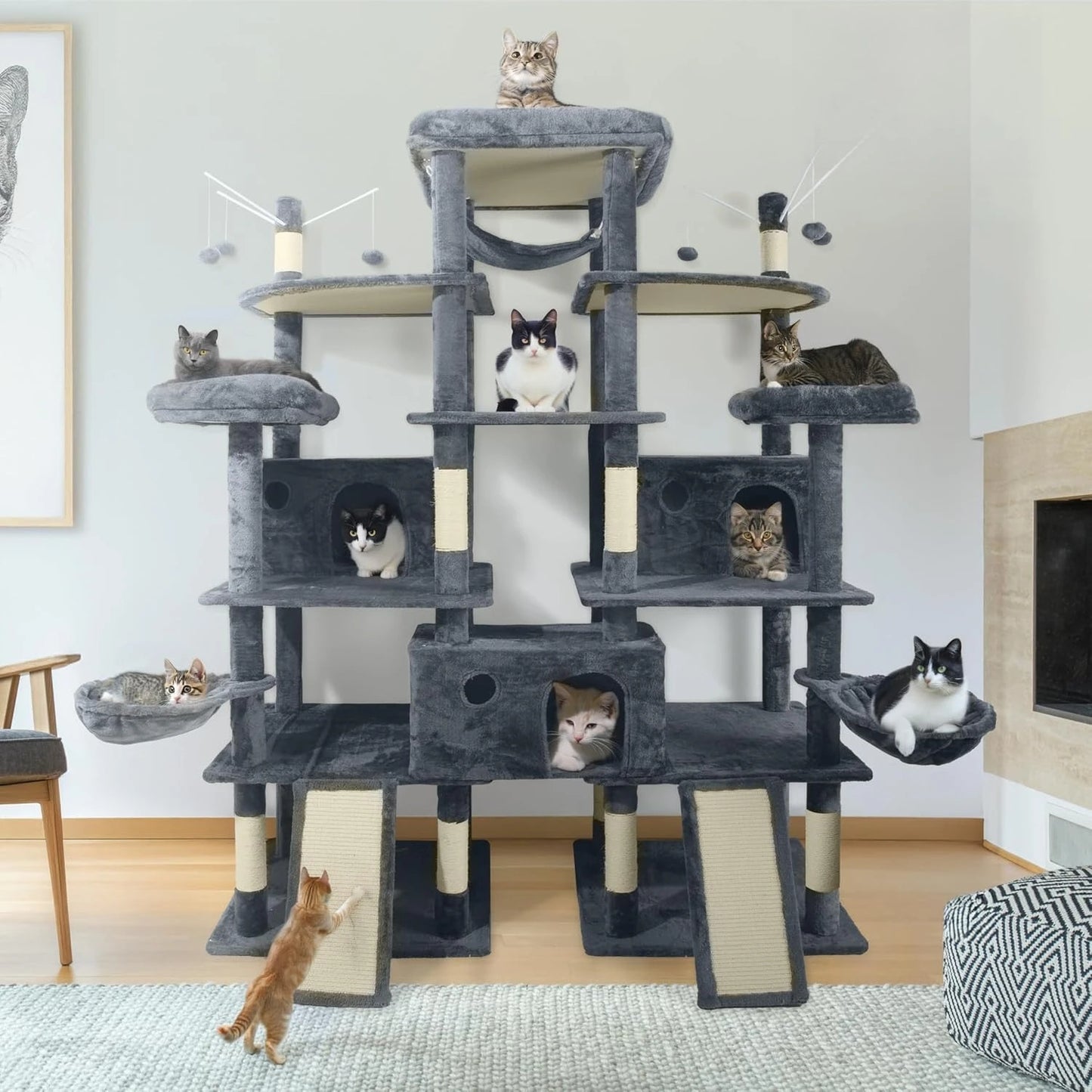 Extra Large 80-Inch Tall Cat Tree w/Widened Perch for Large Cats, Big Cat Tower Indoor, Modern Multi-Level Activity