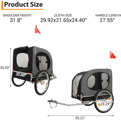 Steel Dog Bike Trailer with Universal Bicycle Coupler Folding Carrier Max 40kg Water Resistant