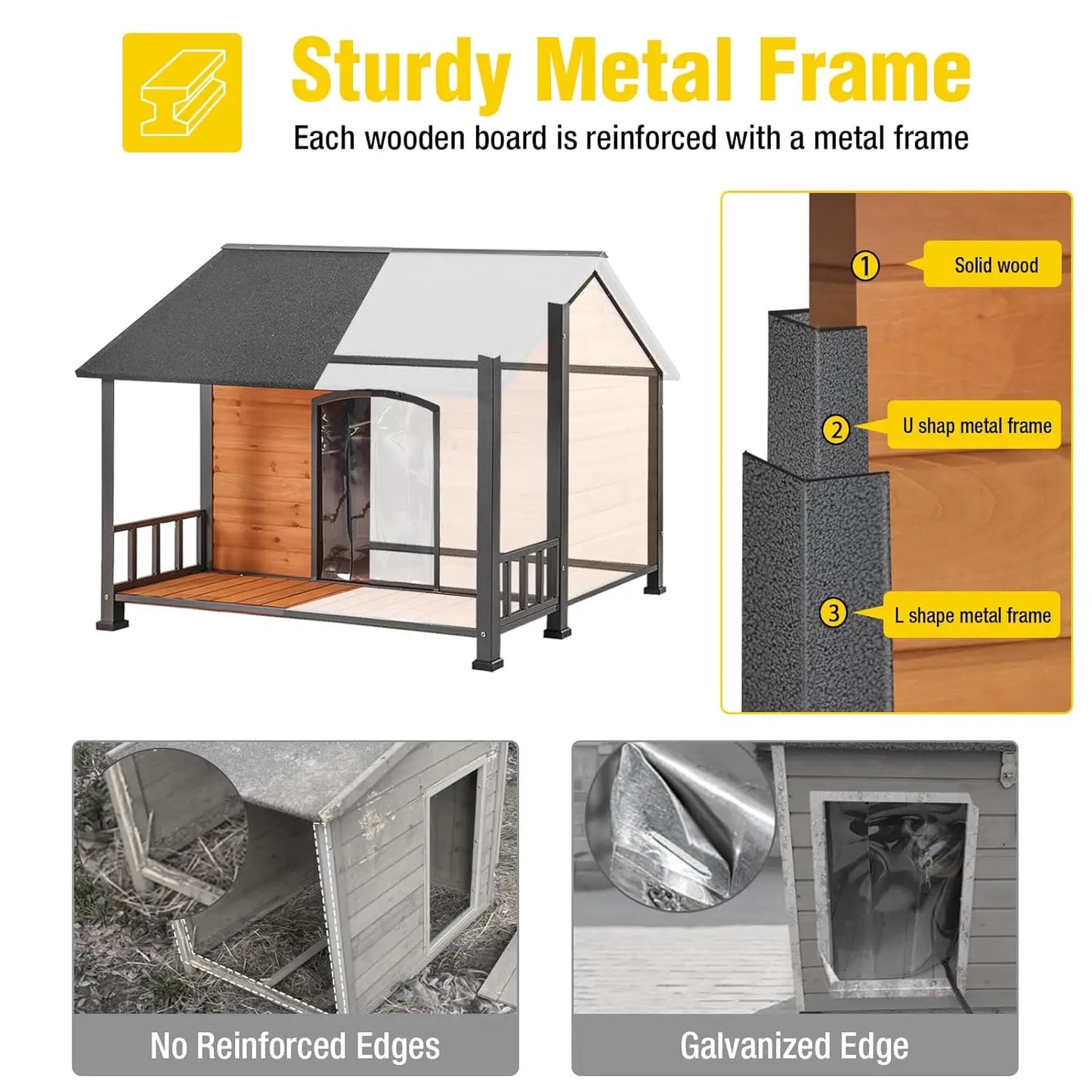 Dog House Outdoor Dog Kennel with Chew Proof Strong Metal Frame (47.2" L x 45" D x 37.7",