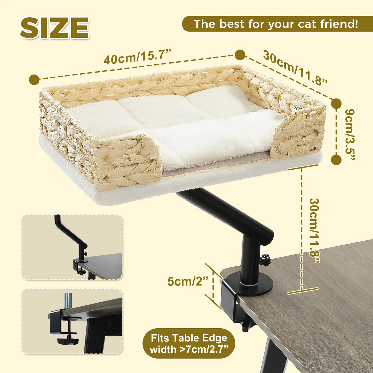 Cat Desk Bed, 360° Rotatable Cat Bed Stand for Indoor Cats