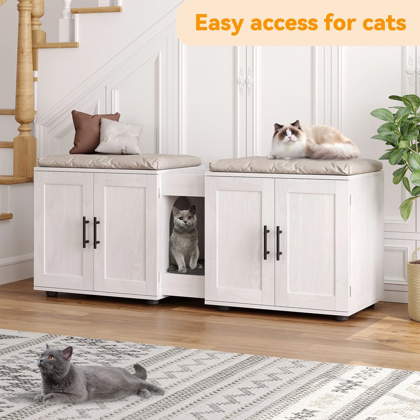 Double Cat Litter Box TV Stand 3 Colors