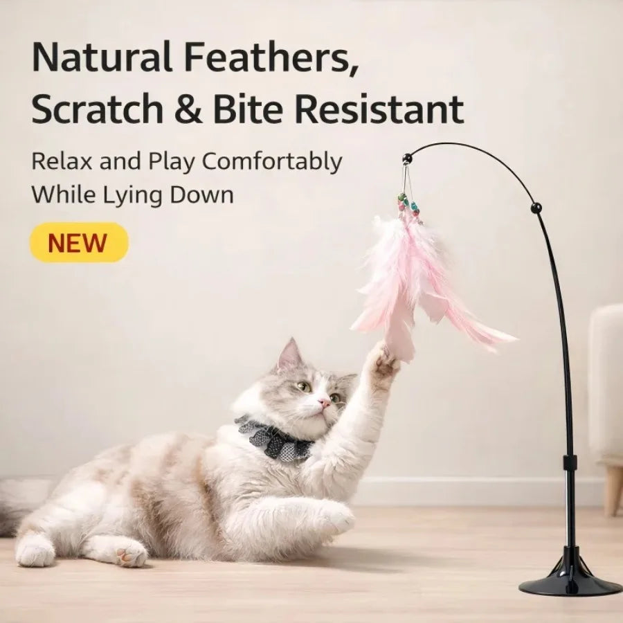 Cat Teaser Stick, Feather Rotating Funny, Steel Wire Long Pole