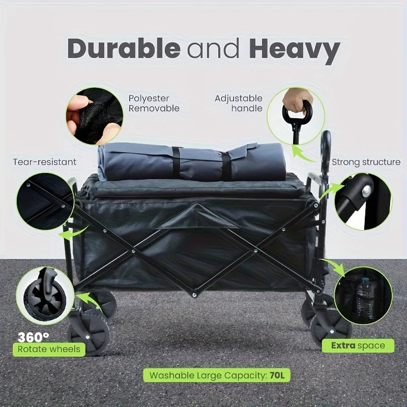 Capacity Heavy-Duty All-Terrain Folding Cart - Stainless Steel Frame and Foldable Multi-Purpose Wagon