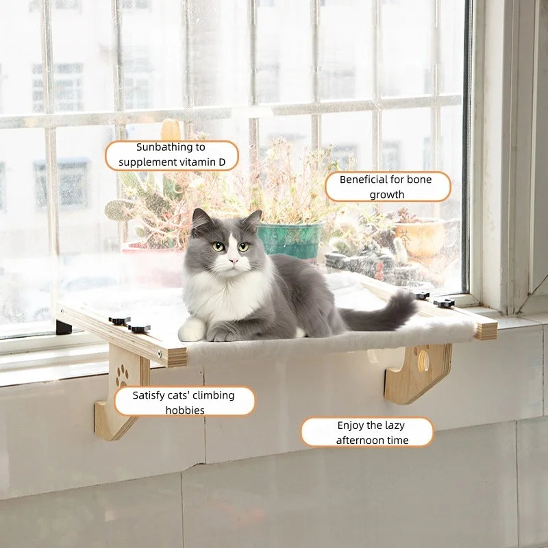 Cat Window Hammock, for Indoor Cats, wooden and metal frame, easy to adjust