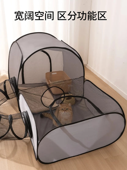 Square Gray Cat Delivery Room Hard Oxford Cloth with a Play Tunnel Foldable