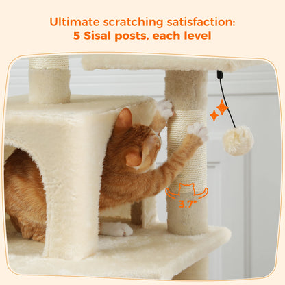 Large Cat Towers 3 Sizes for Indoor Cats With Sisal-Covered Scratching Posts Spacious Hammock, Padded Perches, and Condos