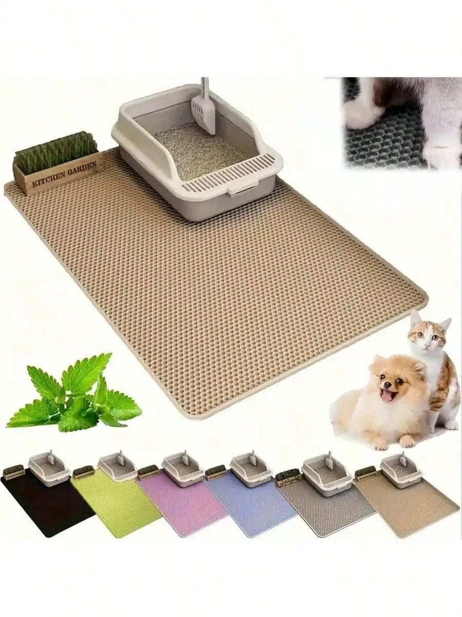 2-Layer Cat Litter Mat Waste Collection Odor Control Easy To Clean