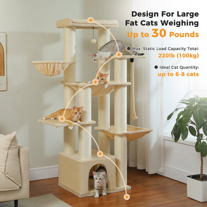 Large Cat Tree for Big Cats, Robust with Several Levels  with Hammock 11 Sisal Posts Large Perch