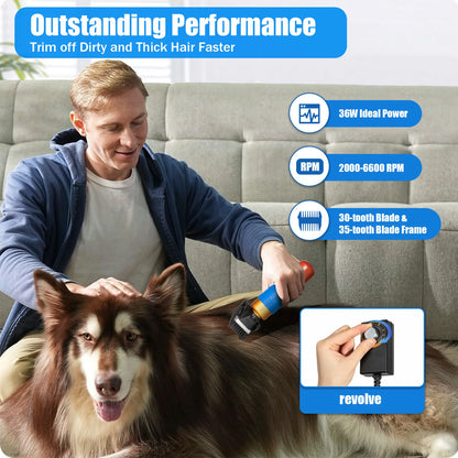 36W Professional Dog Clipper Grooming Kit Adjustable Comb & Detachable Blades Trimmer