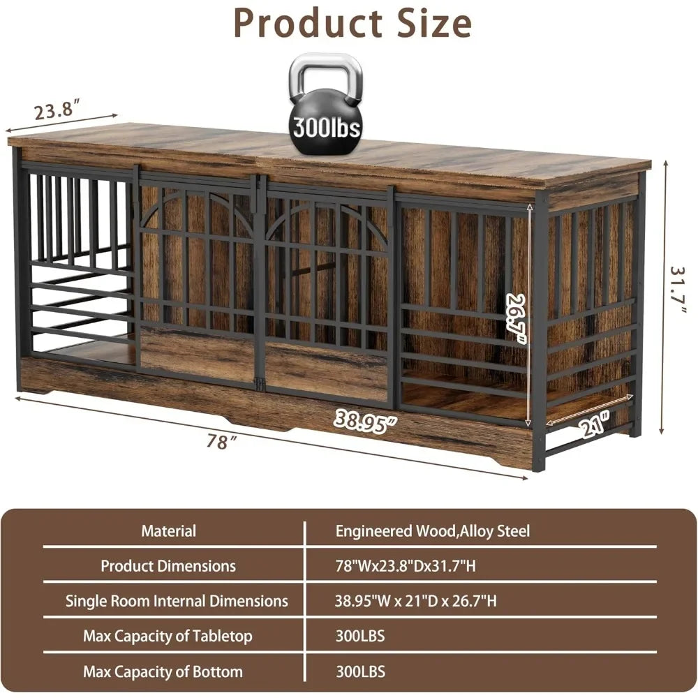 Double Dog Crate Furniture, Extra Large Dog Kennel Indoor with Divider, Heavy Duty Dog Cage for 2 Dogs
