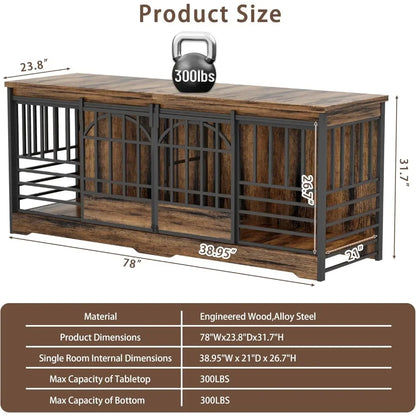 Double Dog Crate Furniture, Extra Large Dog Kennel Indoor with Divider, Heavy Duty Dog Cage for 2 Dogs