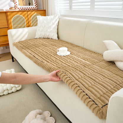1pc modern minimalist thick plush sofa cover, non-slip design, quilted