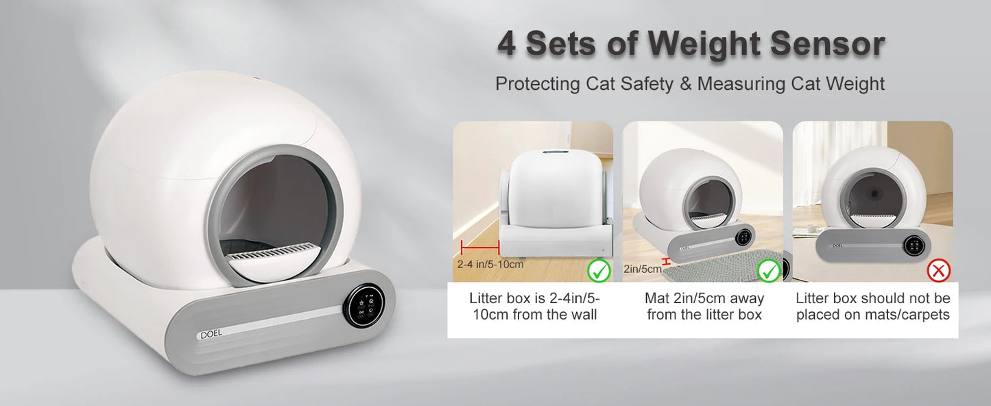 Self Cleaning Cat Litter Box 65L Automatic with Trash Bag & Litter Mat Smart Cat Toilet App Control 2.4G WiFi