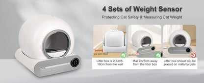 Self Cleaning Cat Litter Box 65L Automatic with Trash Bag & Litter Mat Smart Cat Toilet App Control 2.4G WiFi