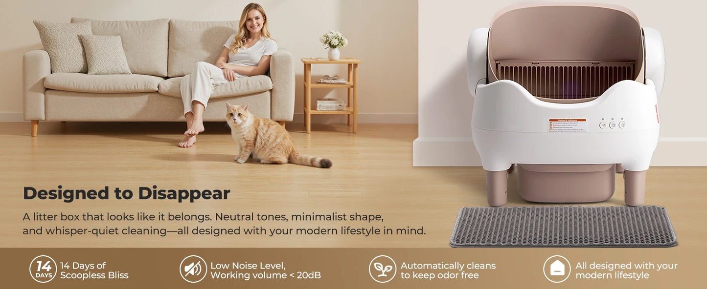 Self Cleaning Litter Box, Automatic Cat Litter Box with APP Control, Odor-Free  Large Waste Bin, Open-Top for Multi Cats