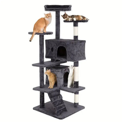 54/70 Inch Cat Tower Condo with Sisal-Covered Scratching Posts Dangling Balls