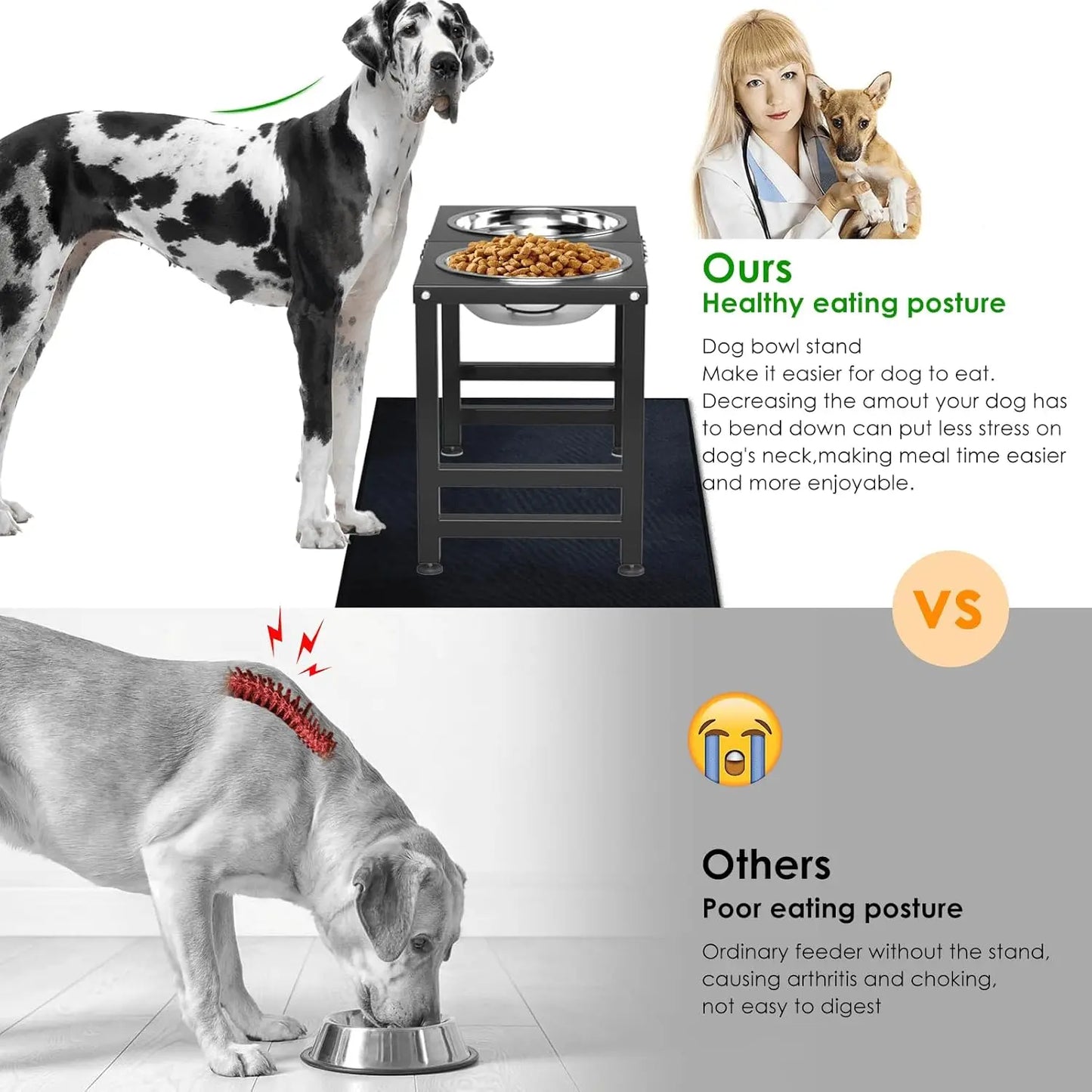 17" Tall Elevated Dog Bowls for Large Breeds with Splash-Proof Mat, 3000ML Capacity, Durable Metal Stand
