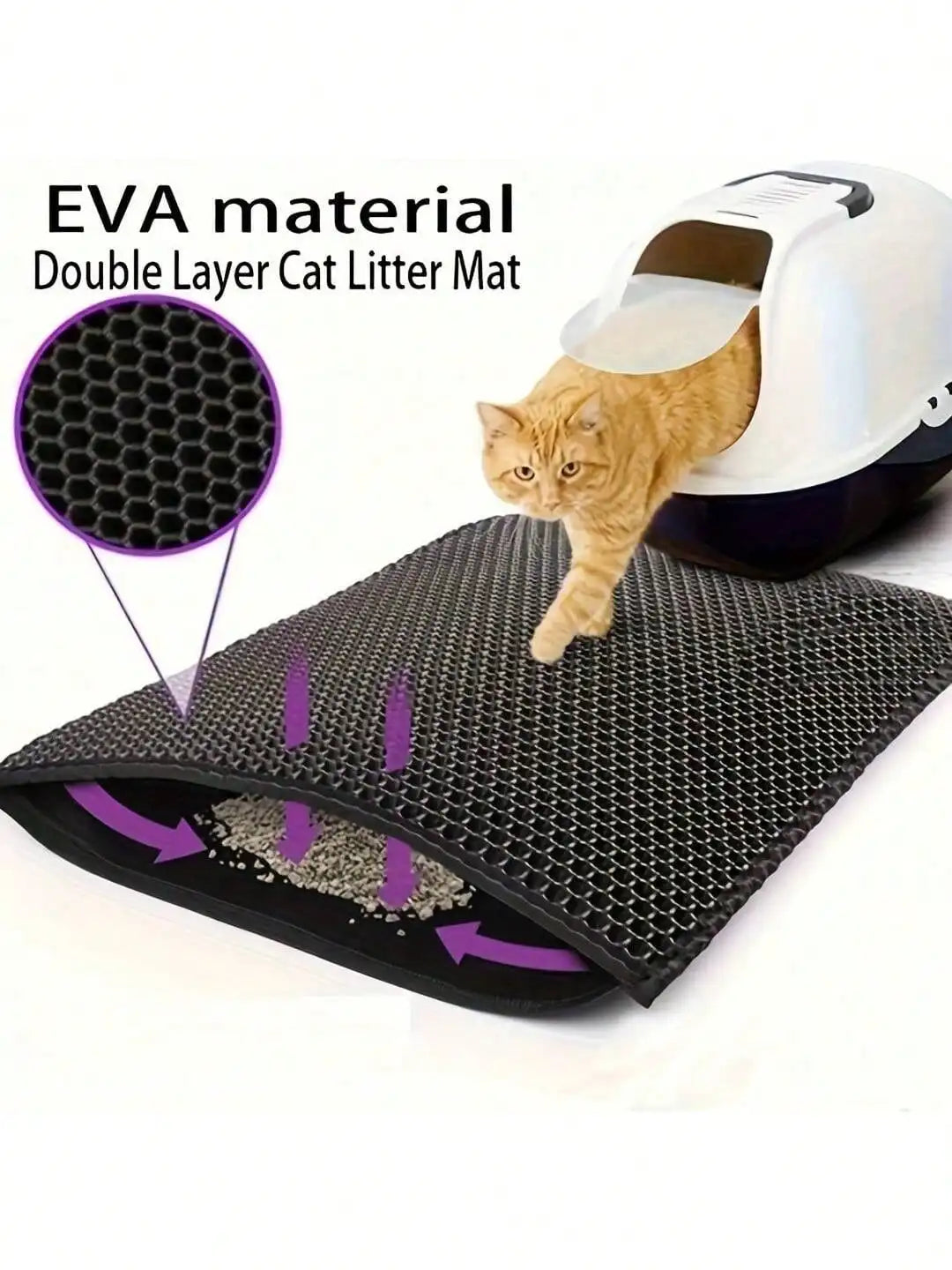 2-Layer Cat Litter Mat Waste Collection Odor Control Easy To Clean