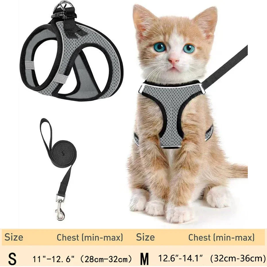 Pet Harness & Leash: Escape-Proof Adjustable, Reflective Soft Mesh for Outdoor