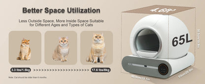 Self Cleaning Cat Litter Box 65L Automatic with Trash Bag & Litter Mat Smart Cat Toilet App Control 2.4G WiFi