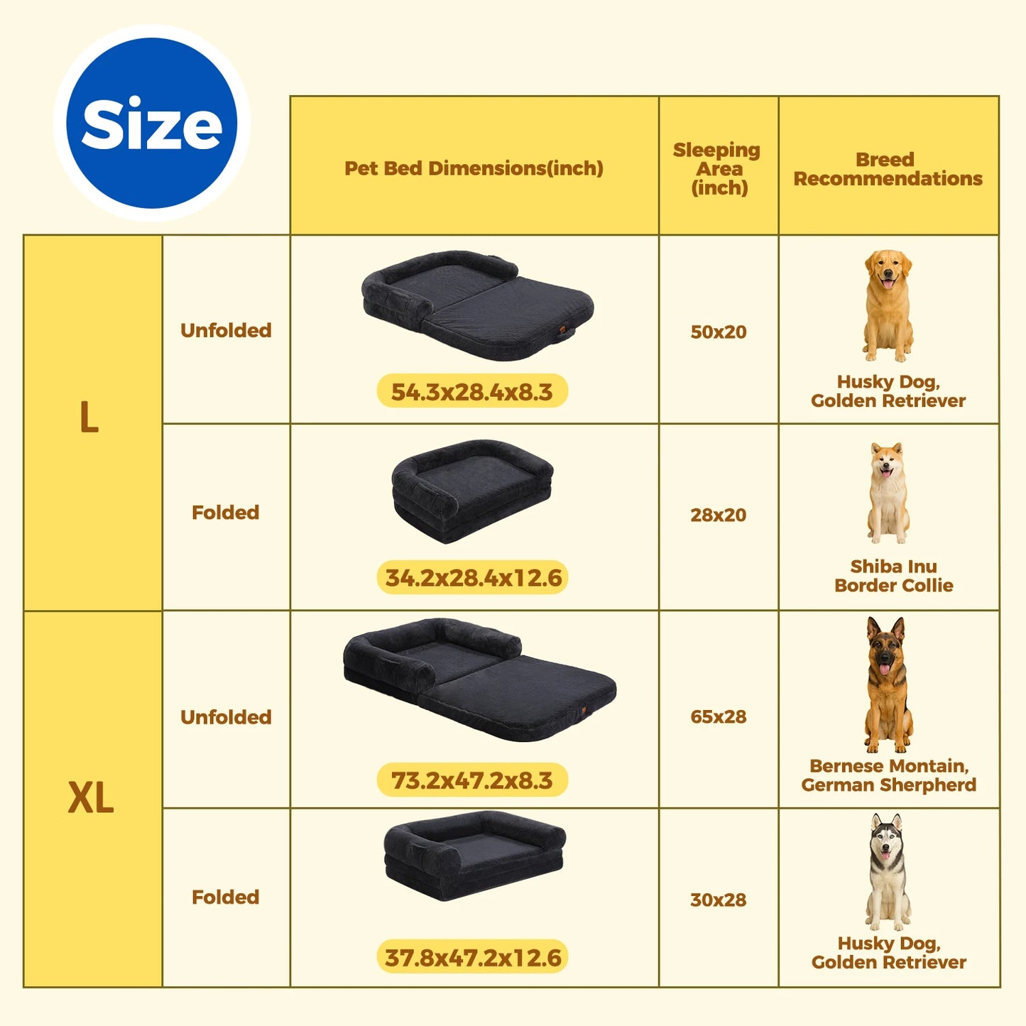 Foldable Dog Bed, Plush Pet Couch, Washable with Non-Slip Bottom