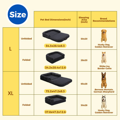 Foldable Dog Bed, Plush Pet Couch, Washable with Non-Slip Bottom