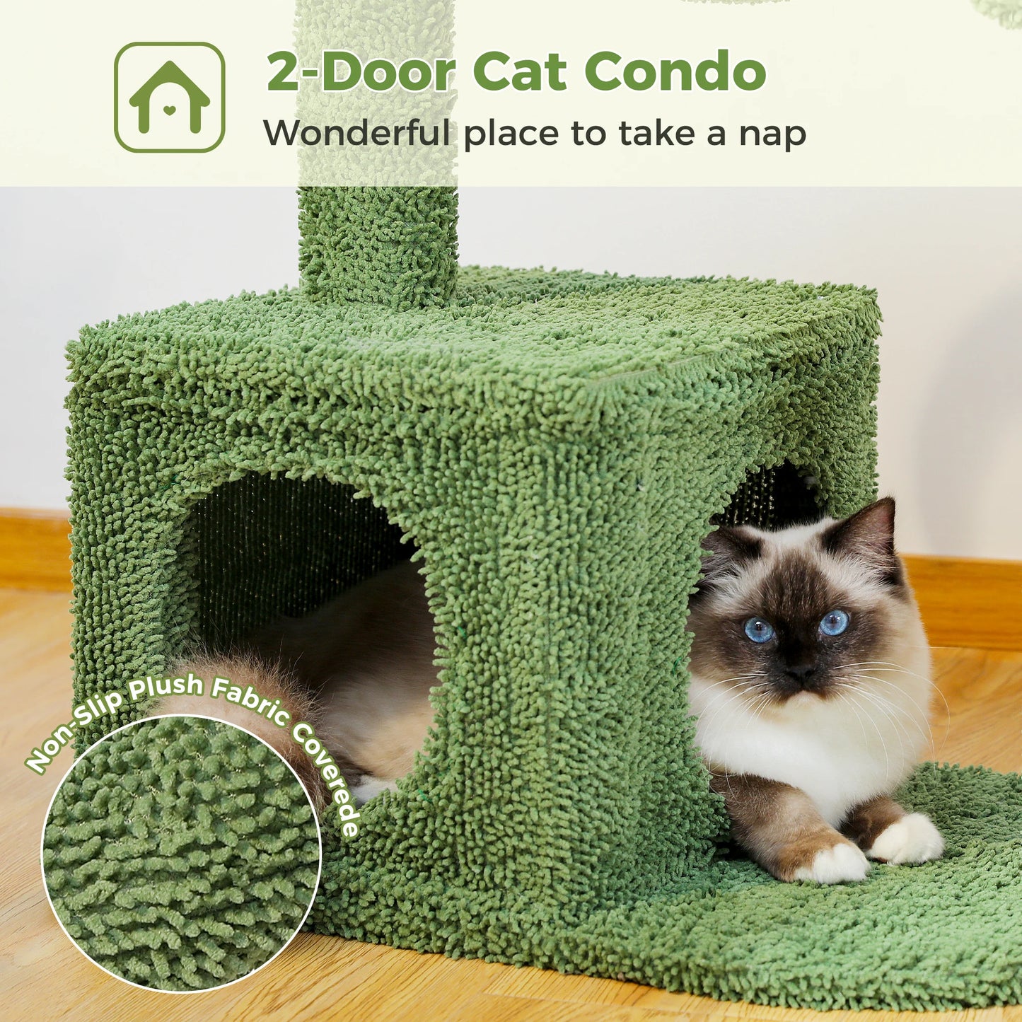 Cactus Cat Tree with Large Condo, Hammock, Dangling Ball, Small Cat Tower, Cat Scratching Post for Indoors