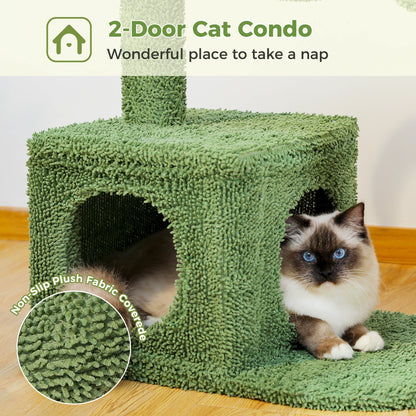 Cactus Cat Tree with Large Condo, Hammock, Dangling Ball, Small Cat Tower, Cat Scratching Post for Indoors
