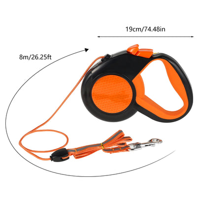 26' Retractable Dog Lead Heavy Duty with Strong Reflective Tape Non-Slip Handle for Small Medium Large Dogs