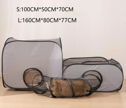 Square Gray Cat Delivery Room Hard Oxford Cloth with a Play Tunnel Foldable