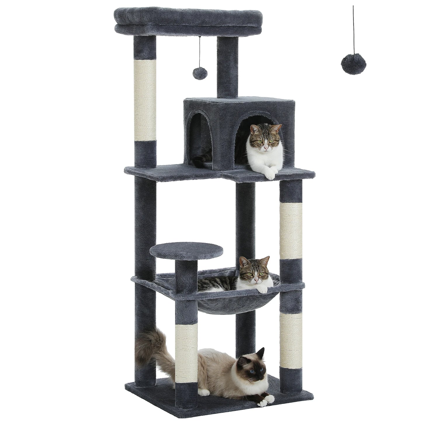 4-Level Cat Tower for Large Cats with Large Hammock Sisal Covered Scratching Posts Cozy Condo Top Perch