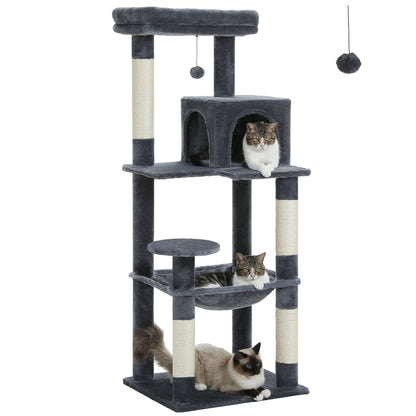 4-Level Cat Tower for Large Cats with Large Hammock Sisal Covered Scratching Posts Cozy Condo Top Perch