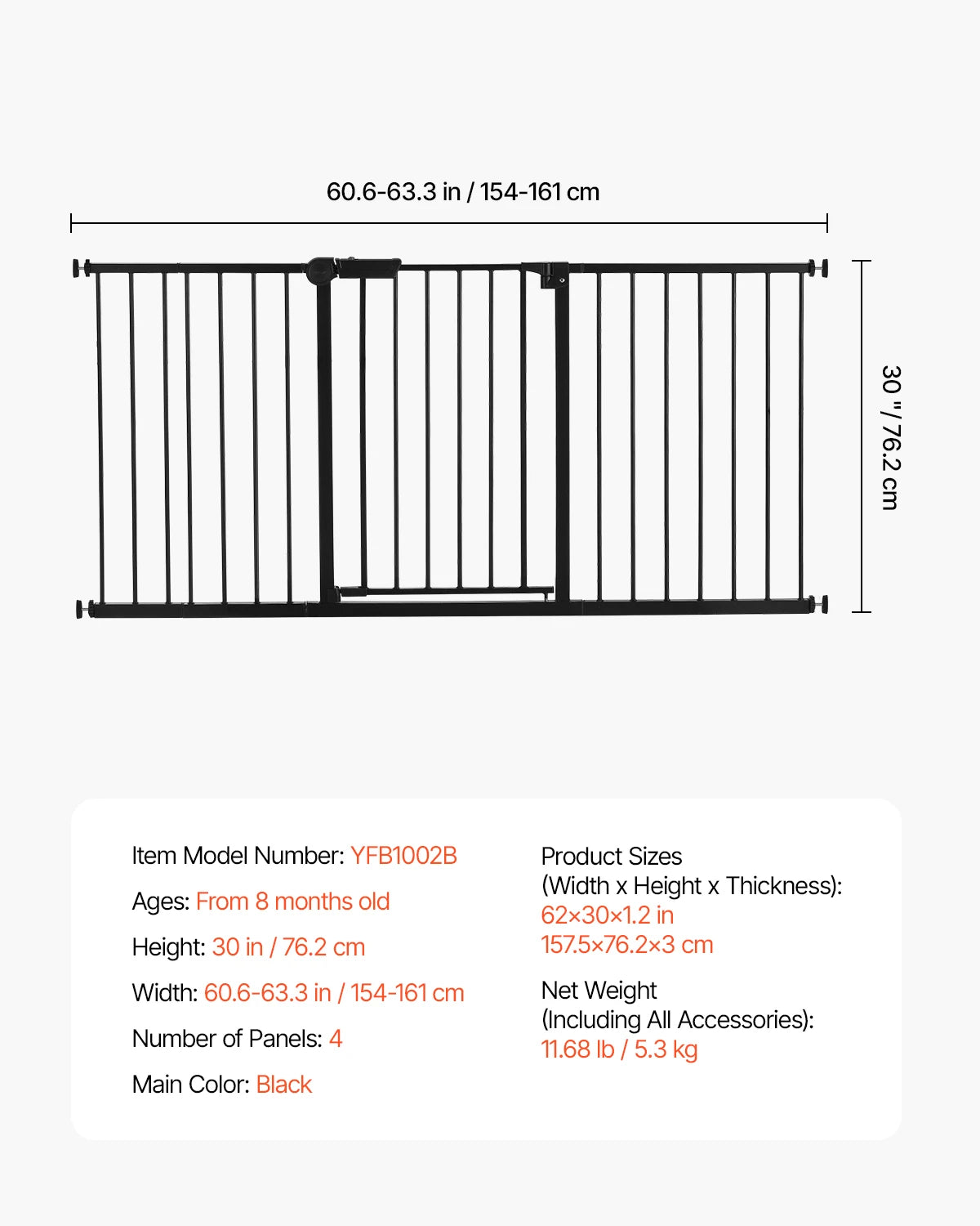 Baby Gate 28/30/36 Inches High Dog Gate