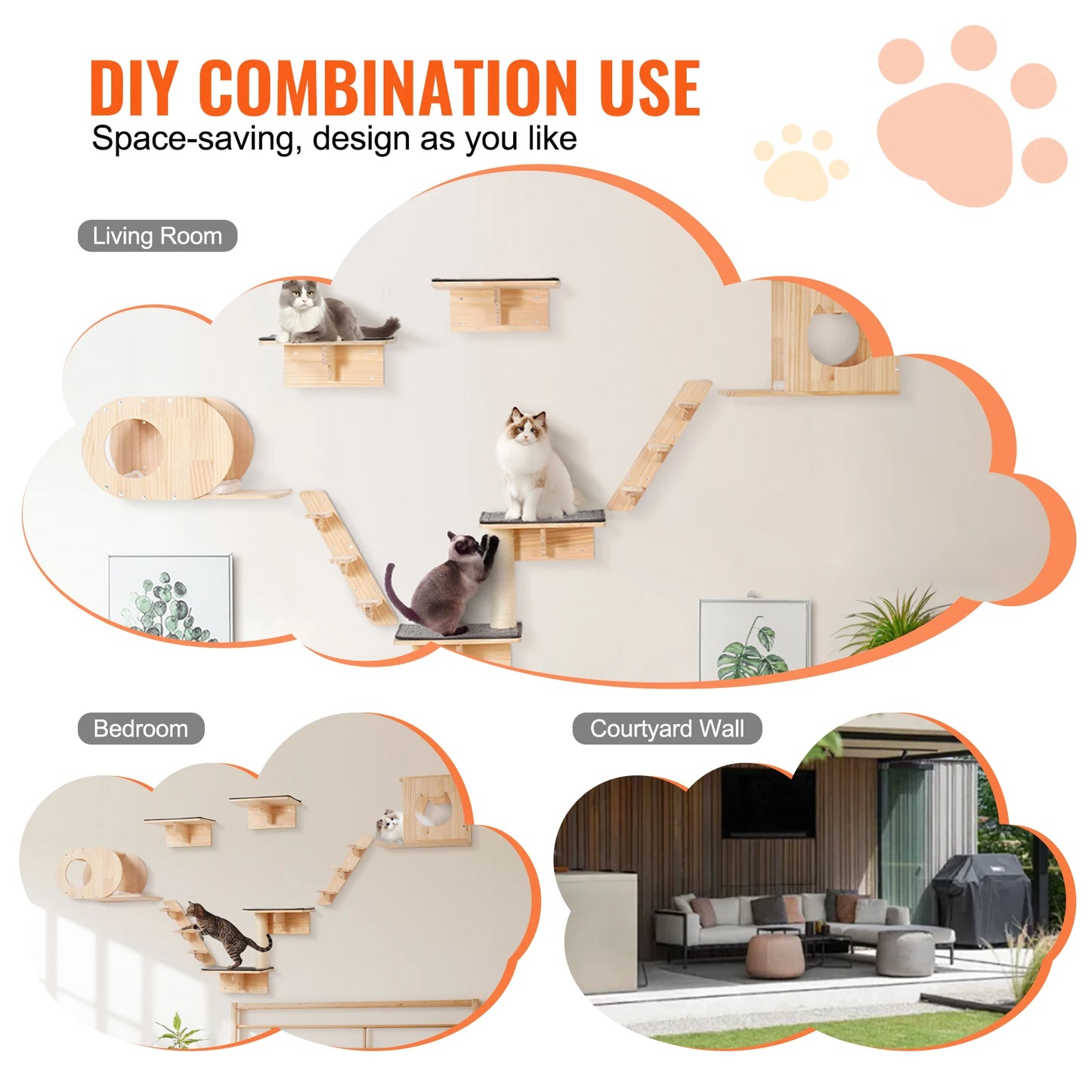 Wall Mounted Cat Shelves and Perches with Jumping Boards