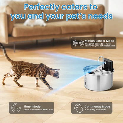 3.5L Stainless Steel Cat Sensor Water Fountain Wireless Smart Automatic Dispenser