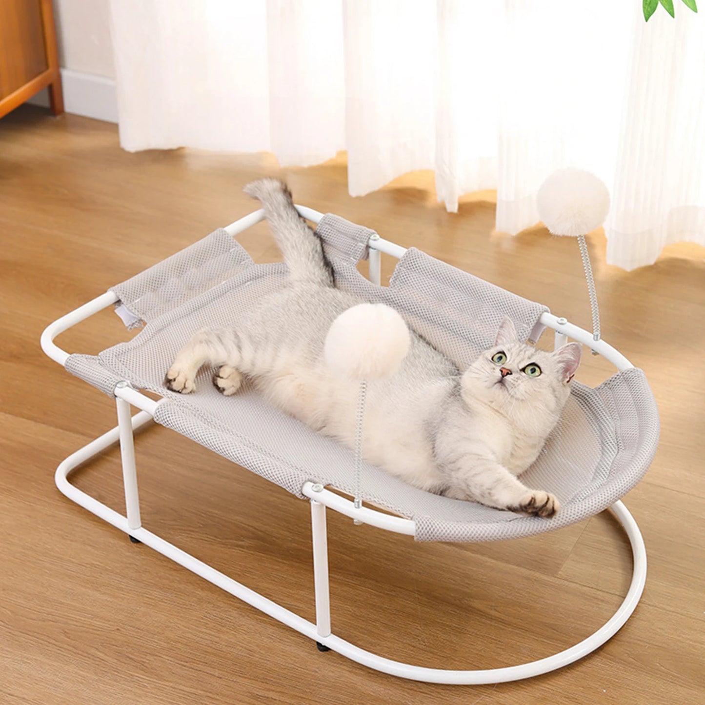 Cat Bed Hammock Free-Standing Elevated for Indoors and Outdoors Easy Assembly with Removable Washable Mesh