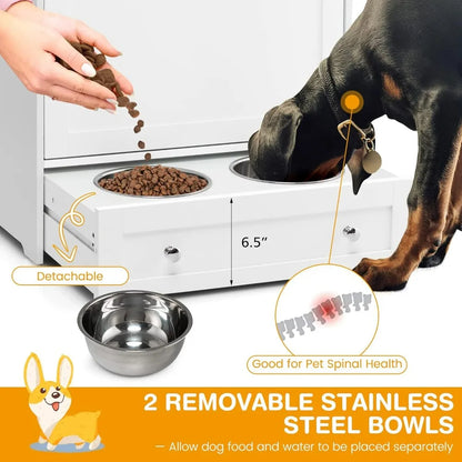 Pet Feeder Station, Dog Food Storage Container with Double Pull Out Dog Bowls, Pet Food Toy Cabinet,